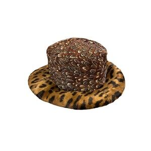 Vtg MR JOHN CLASSIC NEW YORK PARIS TAN‎ WOOL & Pheasant FEATHER Church DERBY Hat